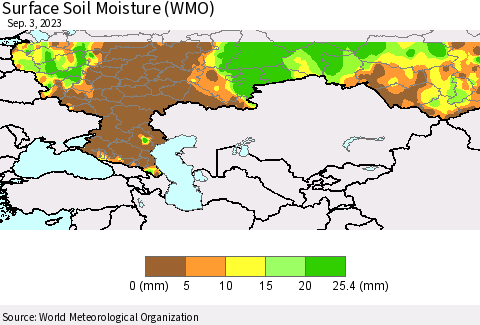 Russian Federation Surface Soil Moisture (WMO) Thematic Map For 8/28/2023 - 9/3/2023