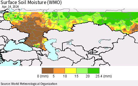 Russian Federation Surface Soil Moisture (WMO) Thematic Map For 4/8/2024 - 4/14/2024