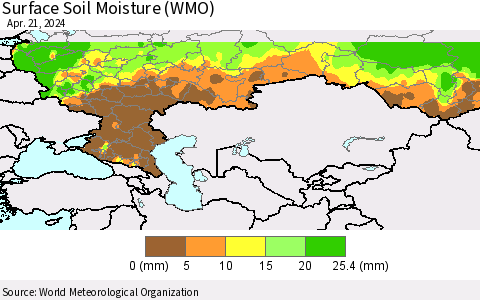 Russian Federation Surface Soil Moisture (WMO) Thematic Map For 4/15/2024 - 4/21/2024