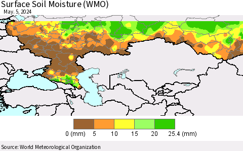 Russian Federation Surface Soil Moisture (WMO) Thematic Map For 4/29/2024 - 5/5/2024