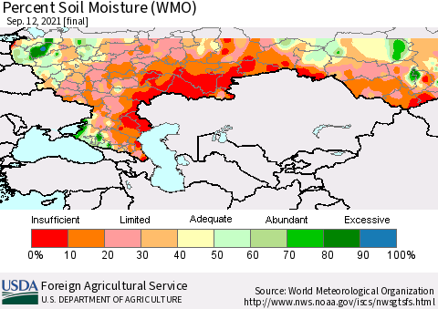 Russian Federation Percent Soil Moisture (WMO) Thematic Map For 9/6/2021 - 9/12/2021