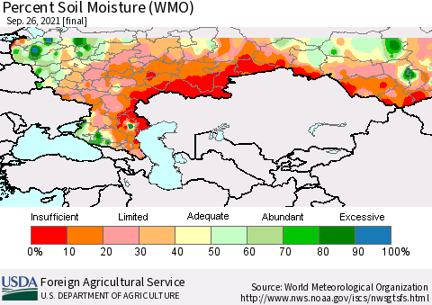 Russian Federation Percent Soil Moisture (WMO) Thematic Map For 9/20/2021 - 9/26/2021