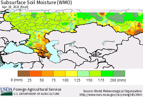 Russian Federation Subsurface Soil Moisture (WMO) Thematic Map For 4/12/2021 - 4/18/2021