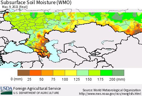 Russian Federation Subsurface Soil Moisture (WMO) Thematic Map For 5/3/2021 - 5/9/2021