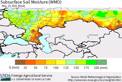 Russian Federation Subsurface Soil Moisture (WMO) Thematic Map For 5/17/2021 - 5/23/2021