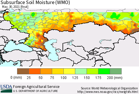 Russian Federation Subsurface Soil Moisture (WMO) Thematic Map For 5/24/2021 - 5/30/2021