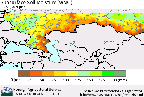 Russian Federation Subsurface Soil Moisture (WMO) Thematic Map For 5/31/2021 - 6/6/2021