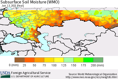 Russian Federation Subsurface Soil Moisture (WMO) Thematic Map For 6/7/2021 - 6/13/2021