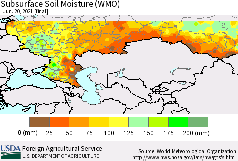 Russian Federation Subsurface Soil Moisture (WMO) Thematic Map For 6/14/2021 - 6/20/2021