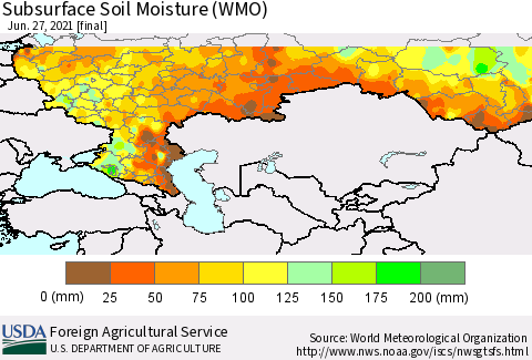 Russian Federation Subsurface Soil Moisture (WMO) Thematic Map For 6/21/2021 - 6/27/2021