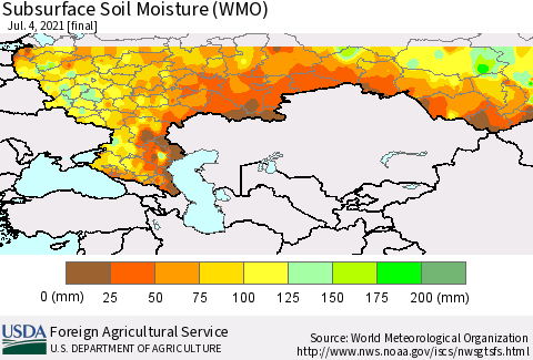 Russian Federation Subsurface Soil Moisture (WMO) Thematic Map For 6/28/2021 - 7/4/2021