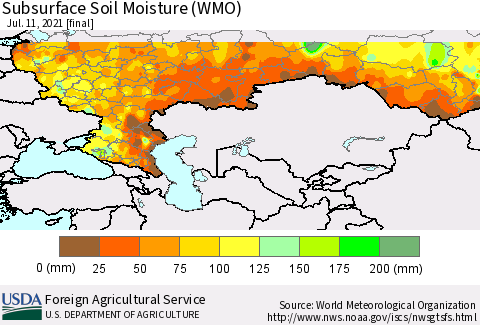 Russian Federation Subsurface Soil Moisture (WMO) Thematic Map For 7/5/2021 - 7/11/2021