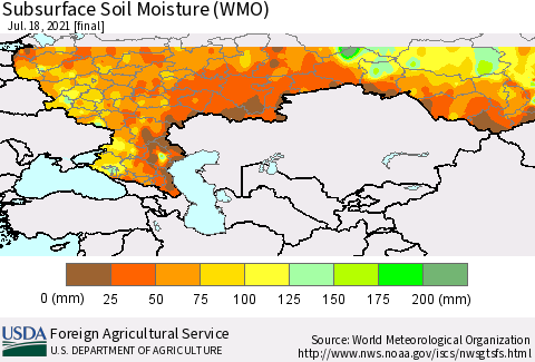 Russian Federation Subsurface Soil Moisture (WMO) Thematic Map For 7/12/2021 - 7/18/2021