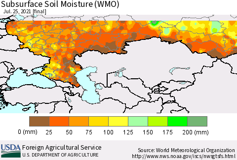 Russian Federation Subsurface Soil Moisture (WMO) Thematic Map For 7/19/2021 - 7/25/2021