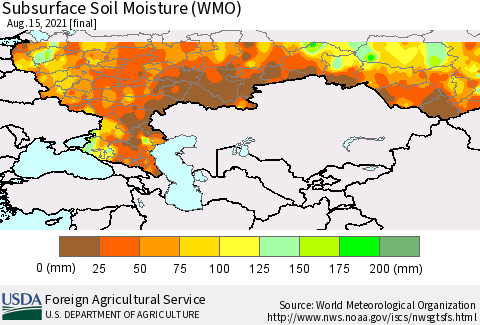 Russian Federation Subsurface Soil Moisture (WMO) Thematic Map For 8/9/2021 - 8/15/2021