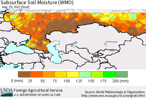 Russian Federation Subsurface Soil Moisture (WMO) Thematic Map For 8/23/2021 - 8/29/2021