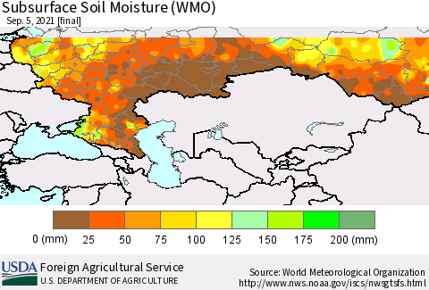 Russian Federation Subsurface Soil Moisture (WMO) Thematic Map For 8/30/2021 - 9/5/2021