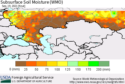 Russian Federation Subsurface Soil Moisture (WMO) Thematic Map For 9/13/2021 - 9/19/2021