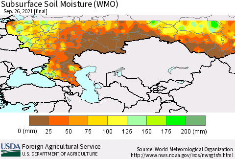Russian Federation Subsurface Soil Moisture (WMO) Thematic Map For 9/20/2021 - 9/26/2021