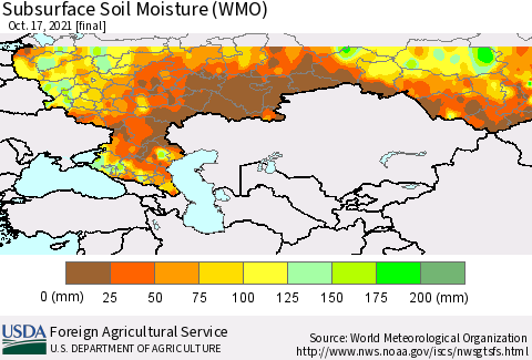 Russian Federation Subsurface Soil Moisture (WMO) Thematic Map For 10/11/2021 - 10/17/2021