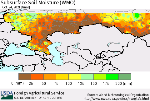 Russian Federation Subsurface Soil Moisture (WMO) Thematic Map For 10/18/2021 - 10/24/2021