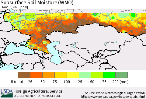 Russian Federation Subsurface Soil Moisture (WMO) Thematic Map For 11/1/2021 - 11/7/2021