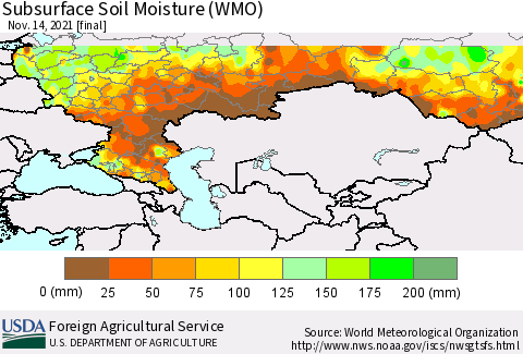 Russian Federation Subsurface Soil Moisture (WMO) Thematic Map For 11/8/2021 - 11/14/2021
