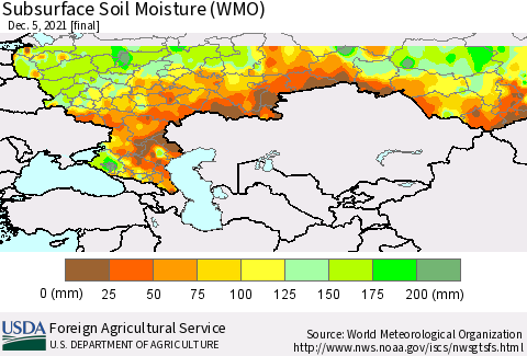 Russian Federation Subsurface Soil Moisture (WMO) Thematic Map For 11/29/2021 - 12/5/2021