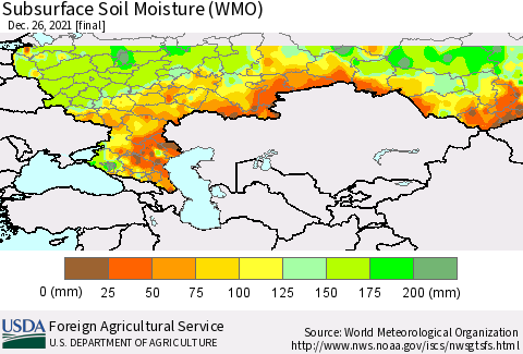 Russian Federation Subsurface Soil Moisture (WMO) Thematic Map For 12/20/2021 - 12/26/2021