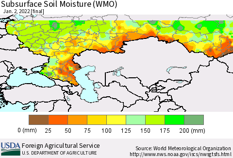 Russian Federation Subsurface Soil Moisture (WMO) Thematic Map For 12/27/2021 - 1/2/2022