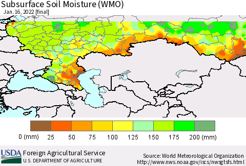 Russian Federation Subsurface Soil Moisture (WMO) Thematic Map For 1/10/2022 - 1/16/2022