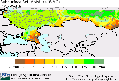 Russian Federation Subsurface Soil Moisture (WMO) Thematic Map For 4/25/2022 - 5/1/2022