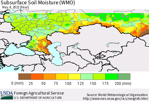 Russian Federation Subsurface Soil Moisture (WMO) Thematic Map For 5/2/2022 - 5/8/2022