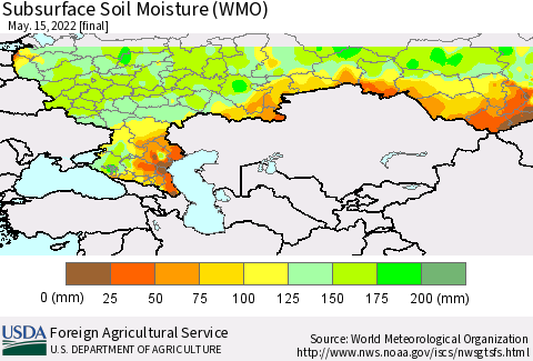 Russian Federation Subsurface Soil Moisture (WMO) Thematic Map For 5/9/2022 - 5/15/2022
