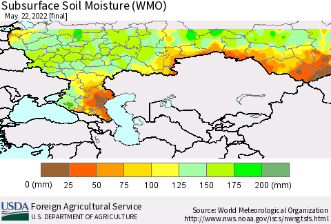 Russian Federation Subsurface Soil Moisture (WMO) Thematic Map For 5/16/2022 - 5/22/2022