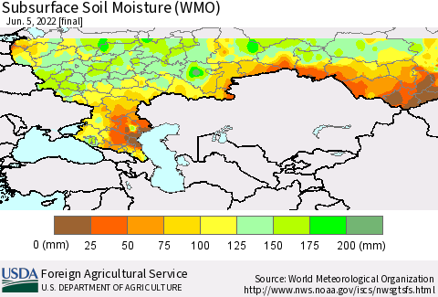 Russian Federation Subsurface Soil Moisture (WMO) Thematic Map For 5/30/2022 - 6/5/2022