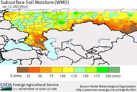 Russian Federation Subsurface Soil Moisture (WMO) Thematic Map For 6/6/2022 - 6/12/2022