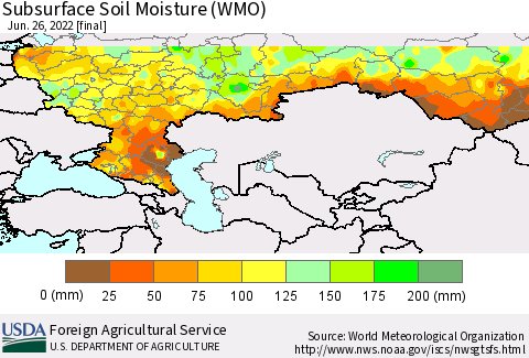 Russian Federation Subsurface Soil Moisture (WMO) Thematic Map For 6/20/2022 - 6/26/2022