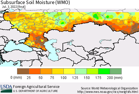 Russian Federation Subsurface Soil Moisture (WMO) Thematic Map For 6/27/2022 - 7/3/2022