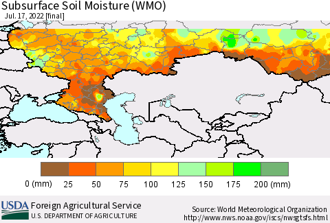 Russian Federation Subsurface Soil Moisture (WMO) Thematic Map For 7/11/2022 - 7/17/2022