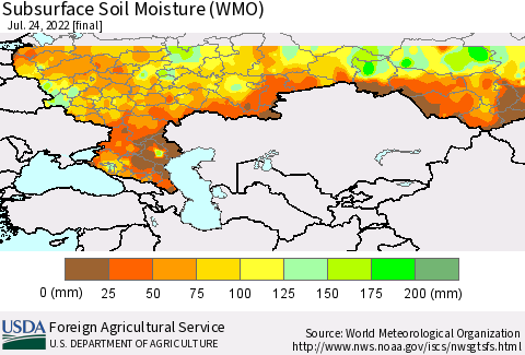 Russian Federation Subsurface Soil Moisture (WMO) Thematic Map For 7/18/2022 - 7/24/2022