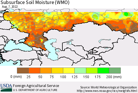 Russian Federation Subsurface Soil Moisture (WMO) Thematic Map For 8/1/2022 - 8/7/2022