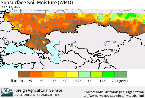 Russian Federation Subsurface Soil Moisture (WMO) Thematic Map For 9/5/2022 - 9/11/2022