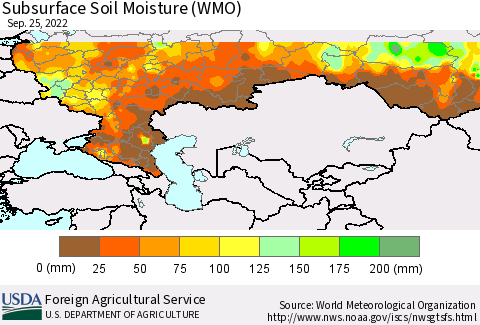 Russian Federation Subsurface Soil Moisture (WMO) Thematic Map For 9/19/2022 - 9/25/2022