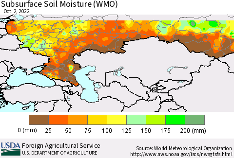 Russian Federation Subsurface Soil Moisture (WMO) Thematic Map For 9/26/2022 - 10/2/2022