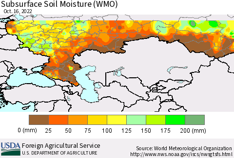Russian Federation Subsurface Soil Moisture (WMO) Thematic Map For 10/10/2022 - 10/16/2022