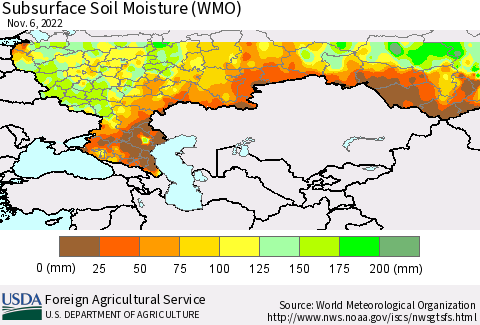 Russian Federation Subsurface Soil Moisture (WMO) Thematic Map For 10/31/2022 - 11/6/2022