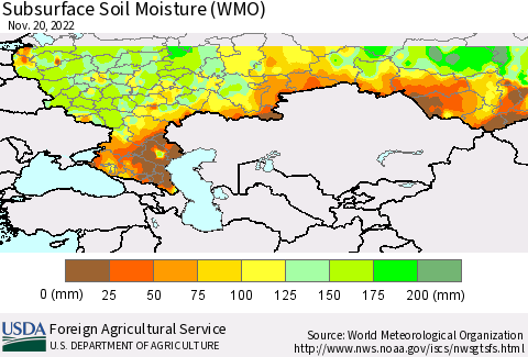 Russian Federation Subsurface Soil Moisture (WMO) Thematic Map For 11/14/2022 - 11/20/2022