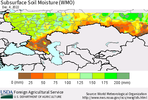 Russian Federation Subsurface Soil Moisture (WMO) Thematic Map For 11/28/2022 - 12/4/2022