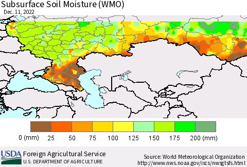 Russian Federation Subsurface Soil Moisture (WMO) Thematic Map For 12/5/2022 - 12/11/2022